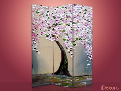 Pembatas Ruangan Lukisan Pohon Sakura Pink Partisi Sketsel